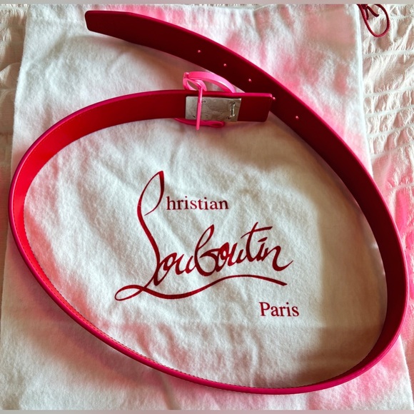 NWT • Christian Louboutin • Leather CL Logo Belt • Pink Fluorescent • 80 (32”) - Picture 3 of 11